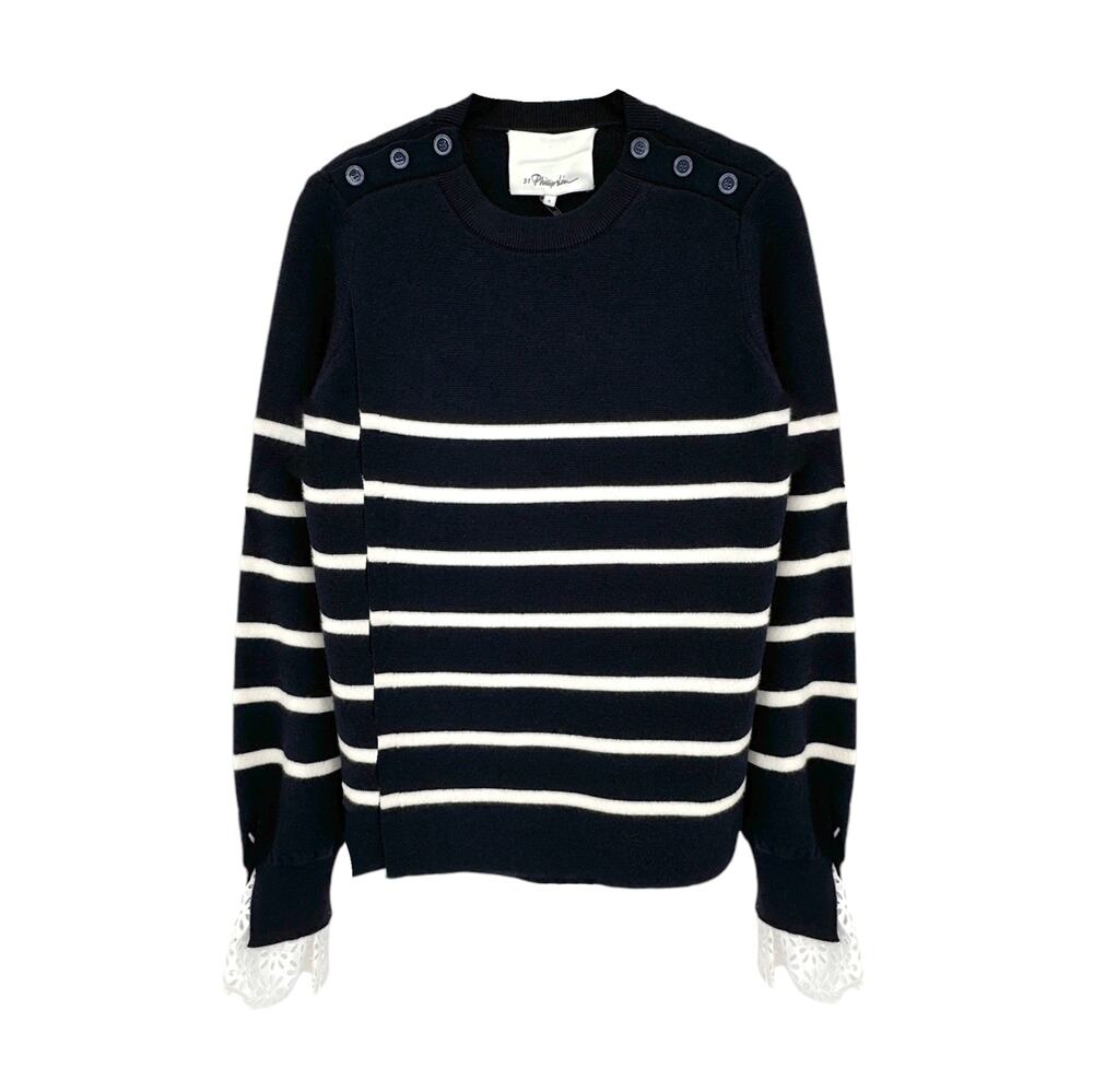 3.1 PHILLIP LIM Sailor Stripe Lace Cuff Sweater S